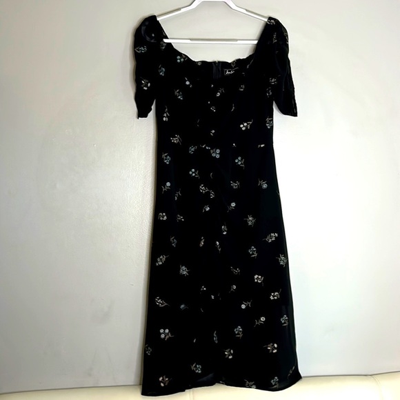 SAM EDELMAN Black dark ditsy floral rouched midi dress women’s 14 plus new w/tag - Picture 2 of 7